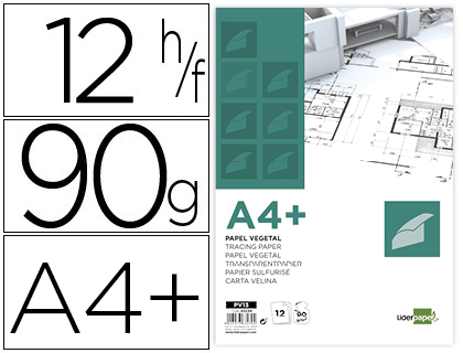 12h papel dibujo Liderpapel A4+ 90g/m² vegetal